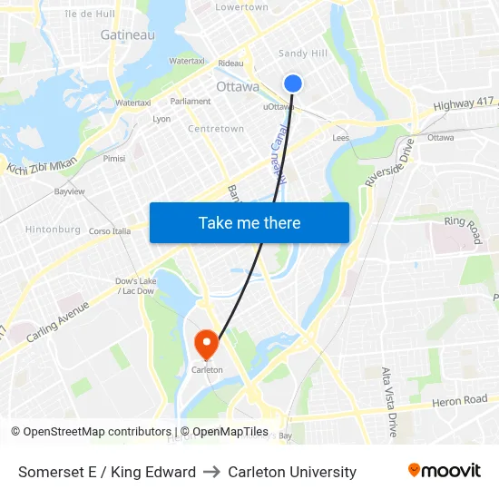 Somerset E / King Edward to Carleton University map