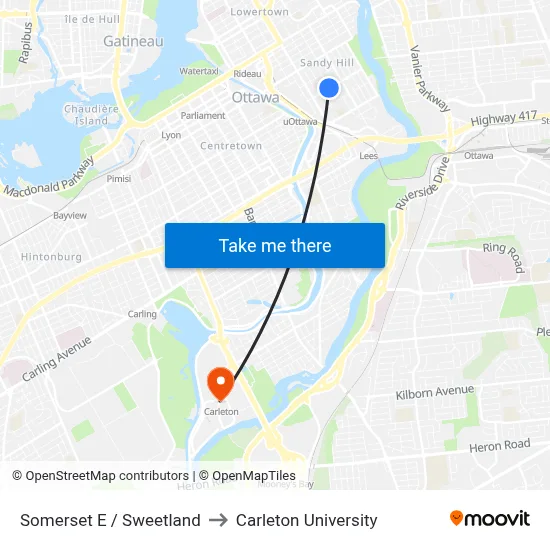Somerset E / Sweetland to Carleton University map