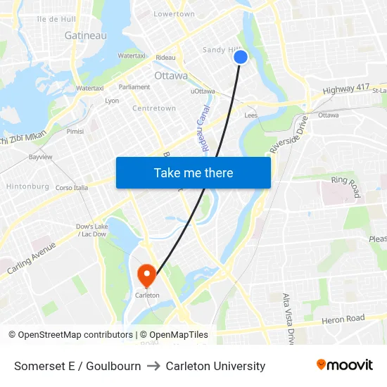 Somerset E / Goulbourn to Carleton University map