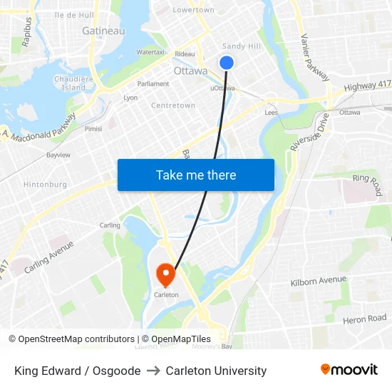 King Edward / Osgoode to Carleton University map