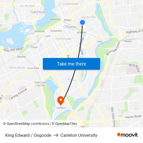 King Edward / Osgoode to Carleton University map