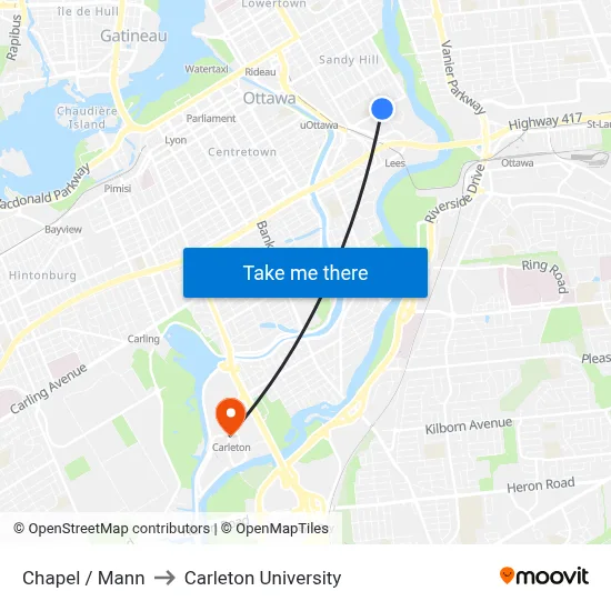Chapel / Mann to Carleton University map