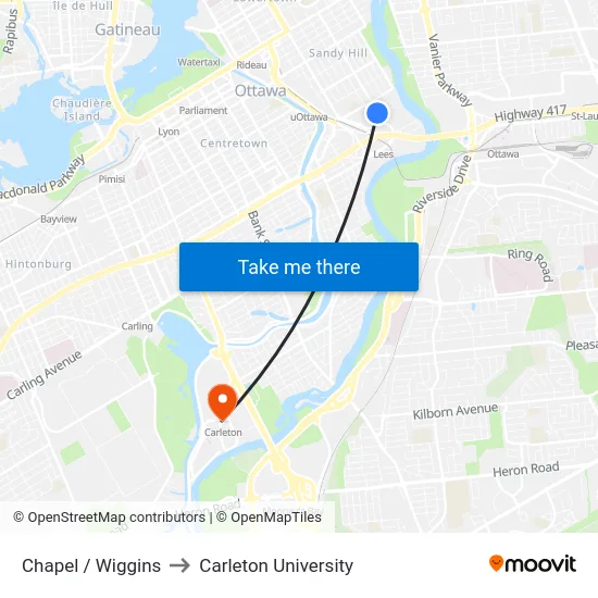 Chapel / Wiggins to Carleton University map