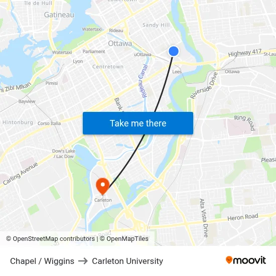 Chapel / Wiggins to Carleton University map