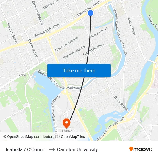 Isabella / O'Connor to Carleton University map