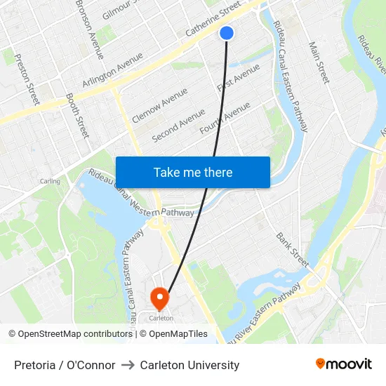 Pretoria / O'Connor to Carleton University map