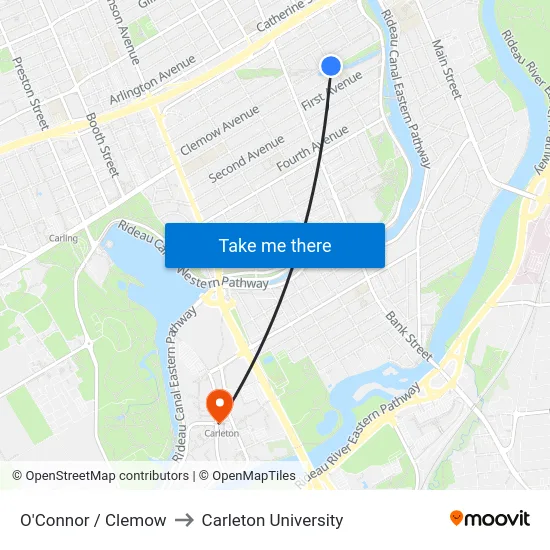 O'Connor / Clemow to Carleton University map