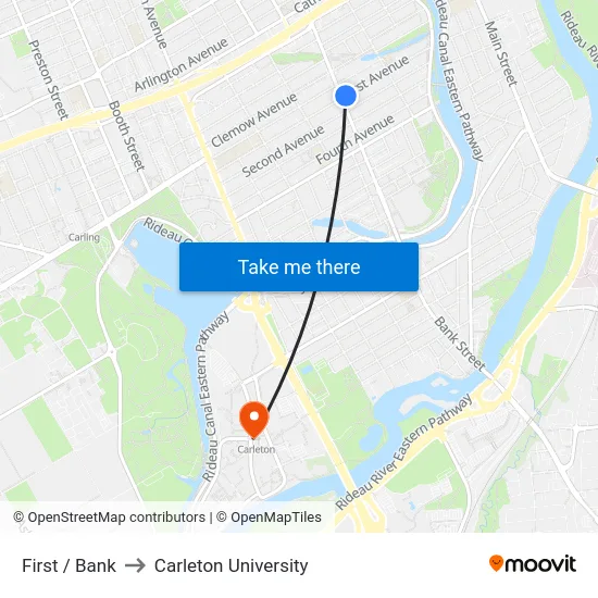 First / Bank to Carleton University map