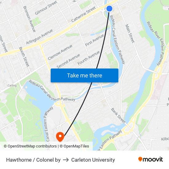 Hawthorne / Colonel by to Carleton University map