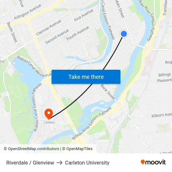 Riverdale / Glenview to Carleton University map