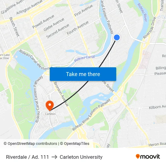 Riverdale / Ad. 111 to Carleton University map