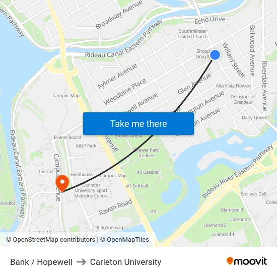 Bank / Hopewell to Carleton University map