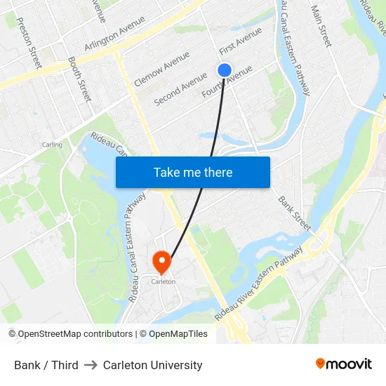 Bank / Third to Carleton University map