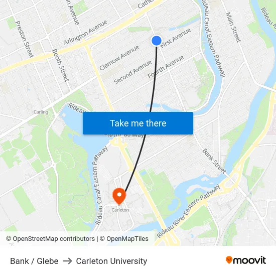 Bank / Glebe to Carleton University map