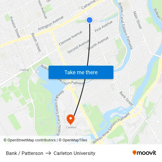 Bank / Patterson to Carleton University map