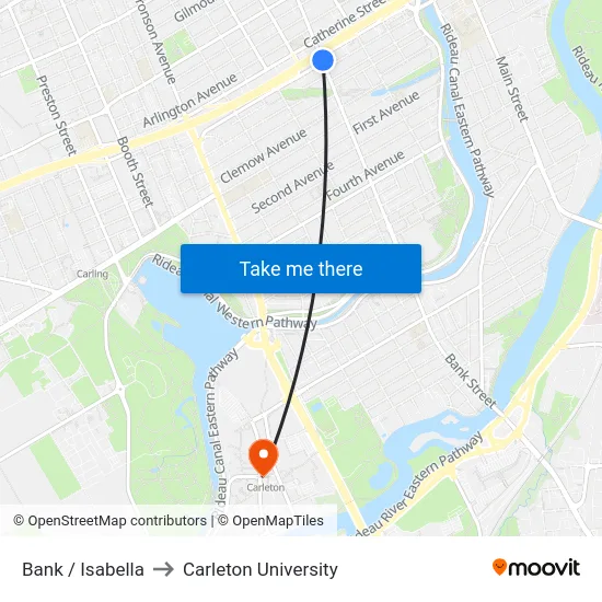 Bank / Isabella to Carleton University map