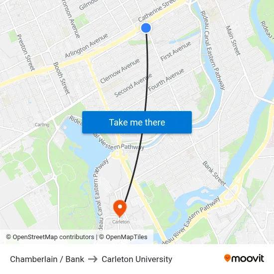 Chamberlain / Bank to Carleton University map