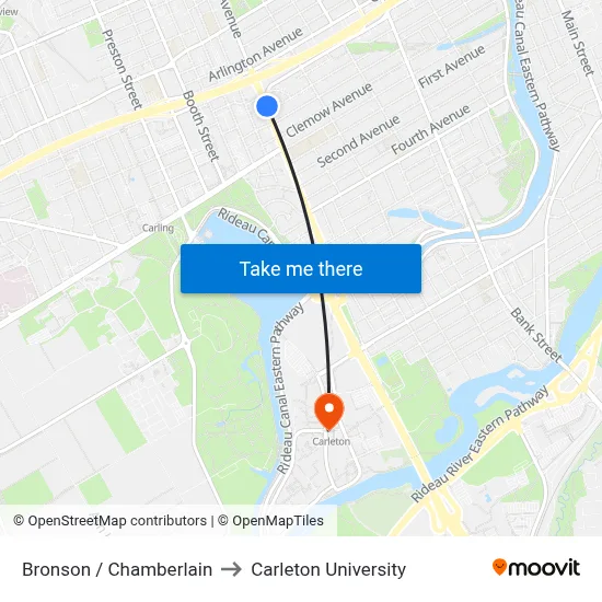 Bronson / Chamberlain to Carleton University map