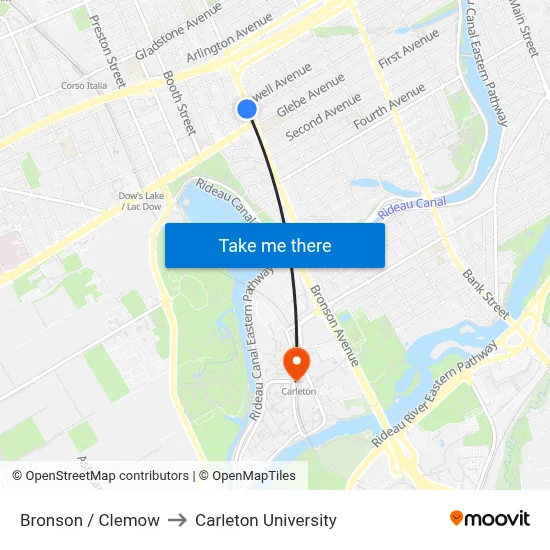 Bronson / Clemow to Carleton University map