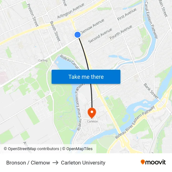Bronson / Clemow to Carleton University map