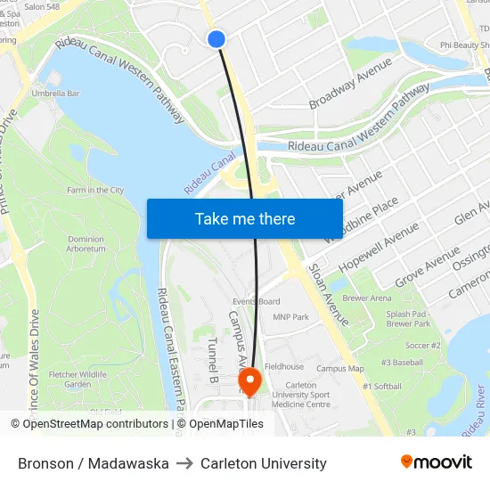 Bronson / Madawaska to Carleton University map