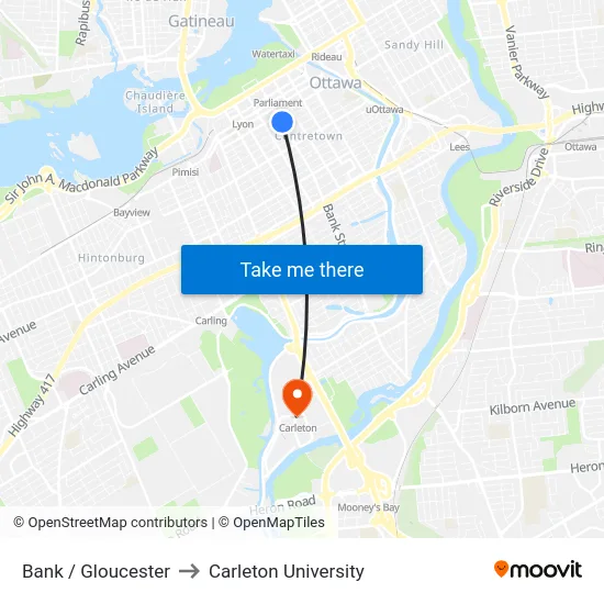 Bank / Gloucester to Carleton University map