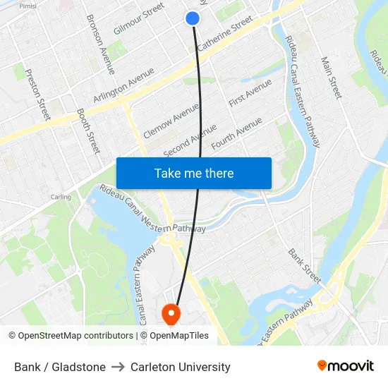 Bank / Gladstone to Carleton University map
