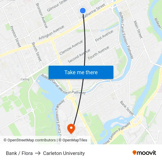 Bank / Flora to Carleton University map