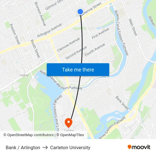 Bank / Arlington to Carleton University map