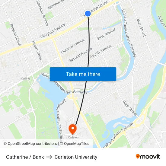 Catherine / Bank to Carleton University map