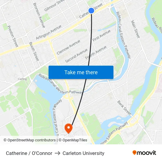 Catherine / O'Connor to Carleton University map