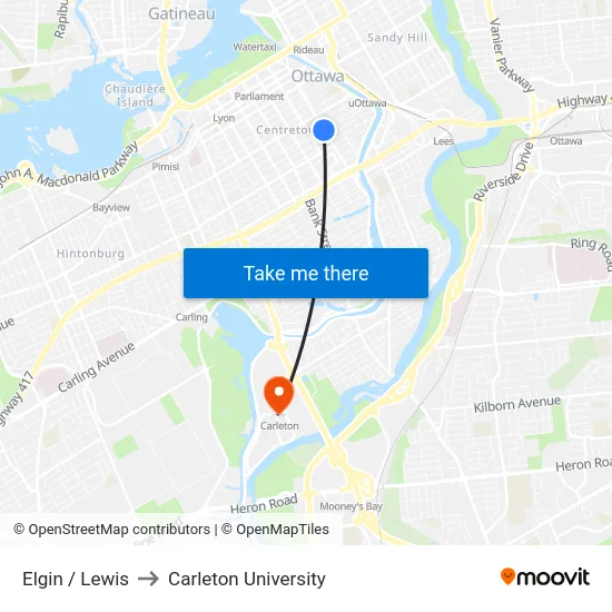 Elgin / Lewis to Carleton University map