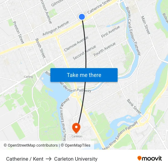 Catherine / Kent to Carleton University map
