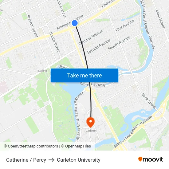 Catherine / Percy to Carleton University map