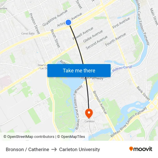 Bronson / Raymond to Carleton University map