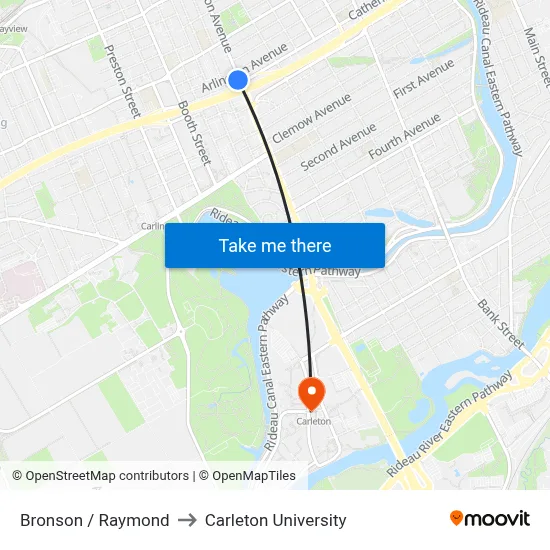 Bronson / Raymond to Carleton University map