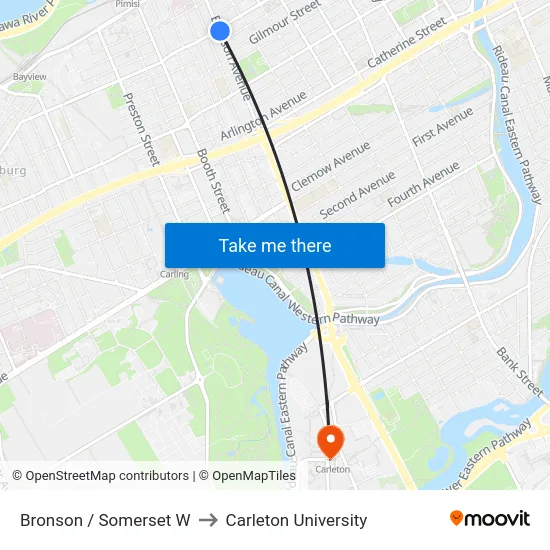 Bronson / Somerset W to Carleton University map