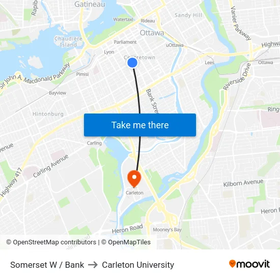Somerset W / Bank to Carleton University map
