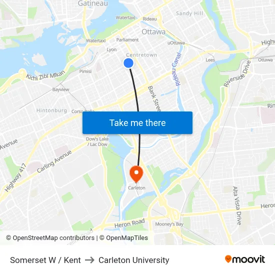 Somerset W / Kent to Carleton University map