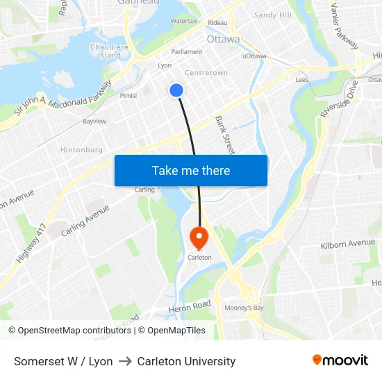Somerset W / Lyon to Carleton University map