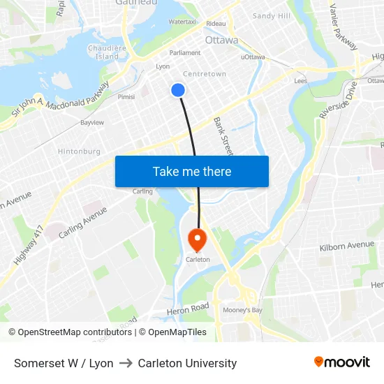 Somerset W / Lyon to Carleton University map
