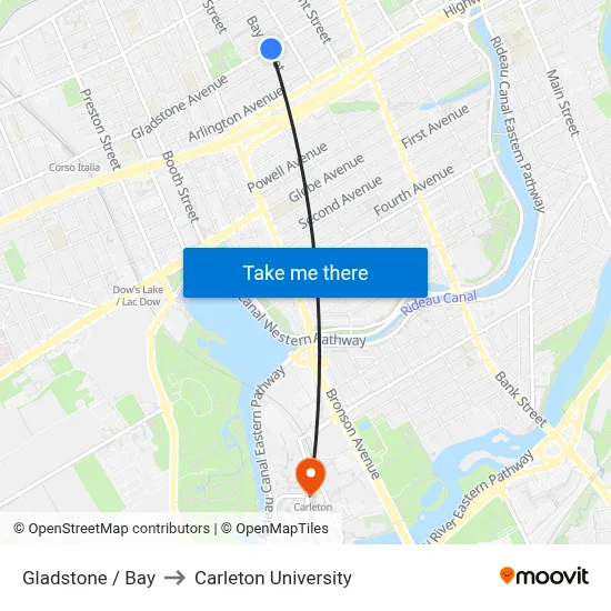 Gladstone / Bay to Carleton University map