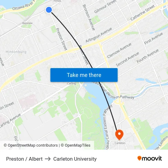 Preston / Albert to Carleton University map
