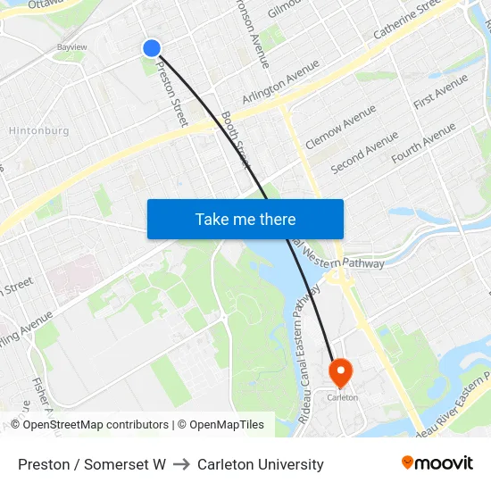 Preston / Somerset W to Carleton University map
