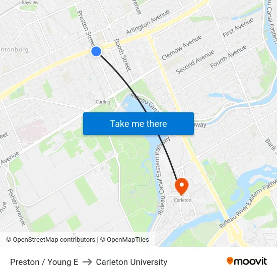 Preston / Young E to Carleton University map