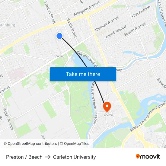 Preston / Beech to Carleton University map