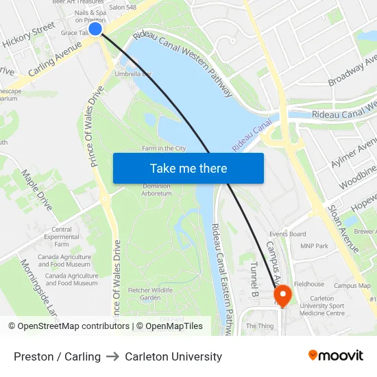 Preston / Carling to Carleton University map