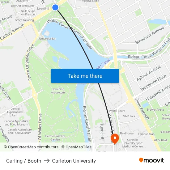 Carling / Booth to Carleton University map