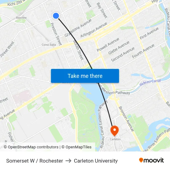Somerset W / Rochester to Carleton University map