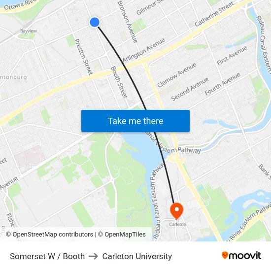 Somerset W / Booth to Carleton University map